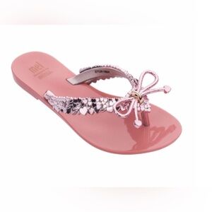Mini Melissa Mel Harmonic Chrome Rose gold (Pink)  Sandals Hearts bow flip flop